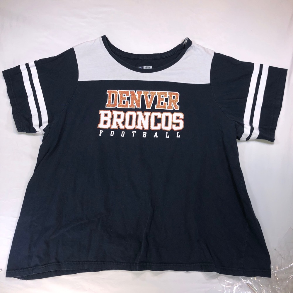 NFL Team Apparel Denver Broncos Football T-Shirt Navy Blue White Womens 4X